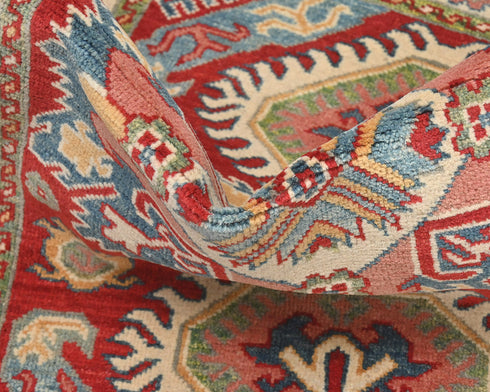 3x4 Red Kuba Afghan Hand Knotted Wool Area Rug